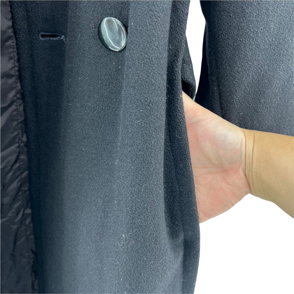 Vtg 70s Jill Jr Black Wool Opera Trench Coat Minimalist Goth Duster USA MEDIUM - Picture 6 of 12